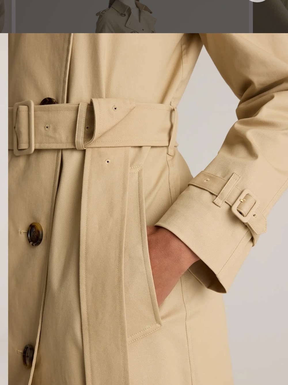NWT QUINCE Comfort Stretch Long Trench Coat Double-Breasted Light Khaki 9553 - Picture 12 of 16